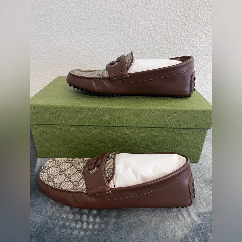 Brand New Gucci Men’s GG Supreme Clove Calf Soft Loafers Brown Size 7 (US 7.5)